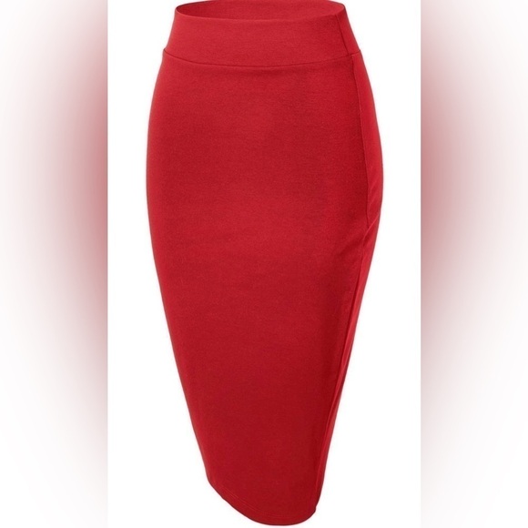 Urban CoCo Women's Elastic Waist Stretch Bodycon Midi Pencil Skirt - RED Large - Picture 5 of 7